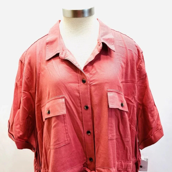 NWT CROFT & BARROW Women Short Sleeve Pullover Collared Draw String Dress Sz 4X - Picture 2 of 12